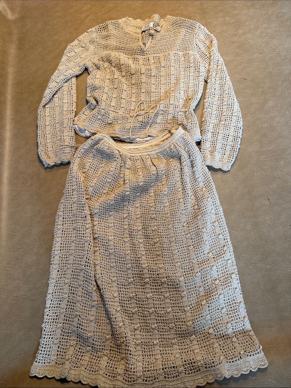 Beige Crochet Two-Piece Dress Set - Classic fully-lined Ladies Dress